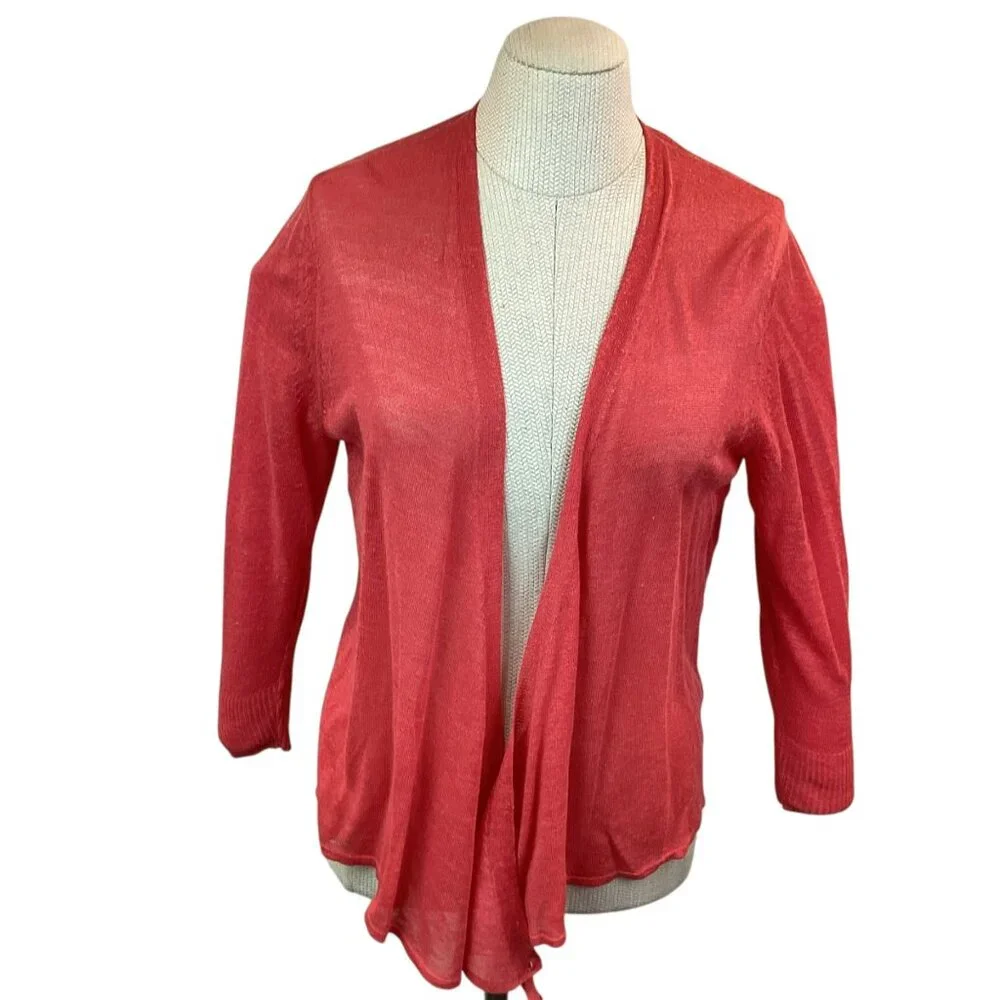 Nic + Zoe Linen Blend Womens Large Open Cardigan Sweater Coral - Picture 2 of 8